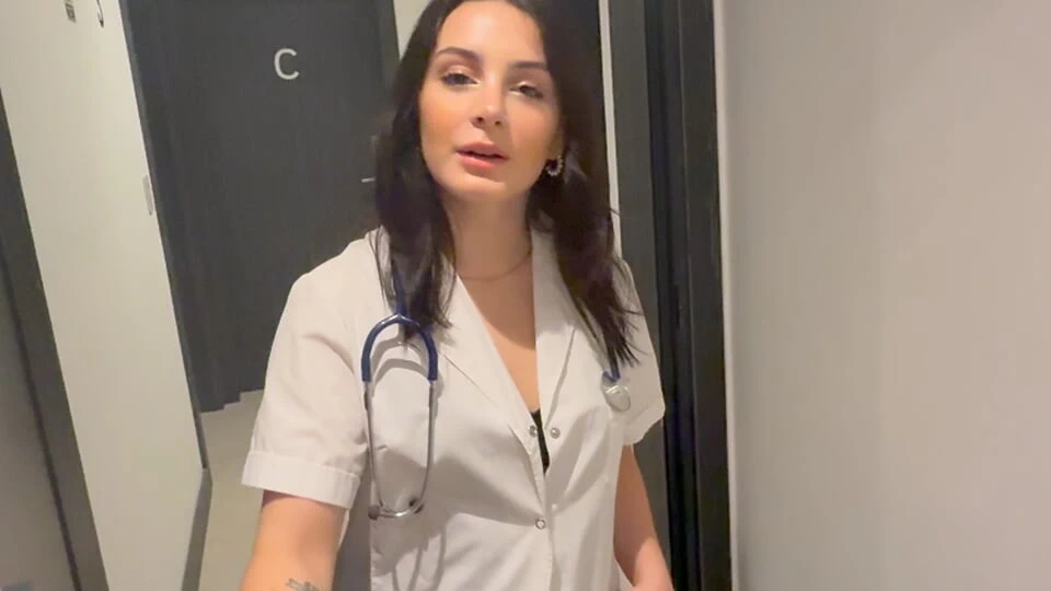 Naughty Nurse Almendra Gala Jerks Off Patient’s Huge Cock with Her Mouth